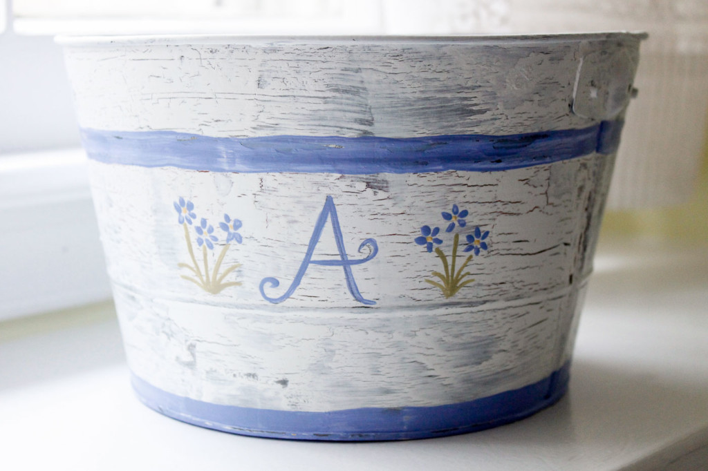 hand painted "A" monogrammed pail