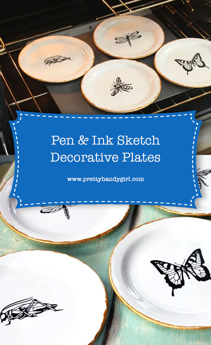 DIY Pen and Ink Sketch Decorative Plates | Pretty Handy Girl