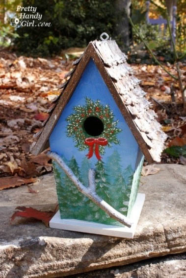 Christmas Wreath handpainted birdhouse | Pretty Handy Girl