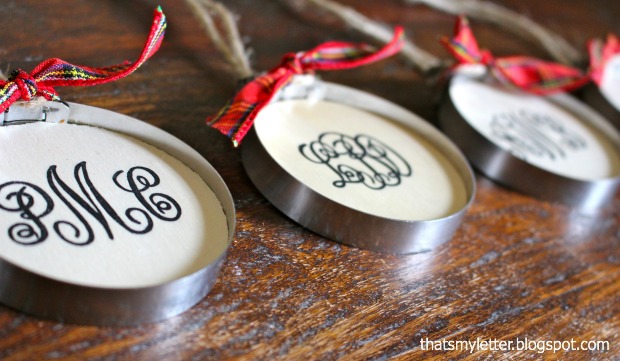 red hand painted monogrammed ornaments