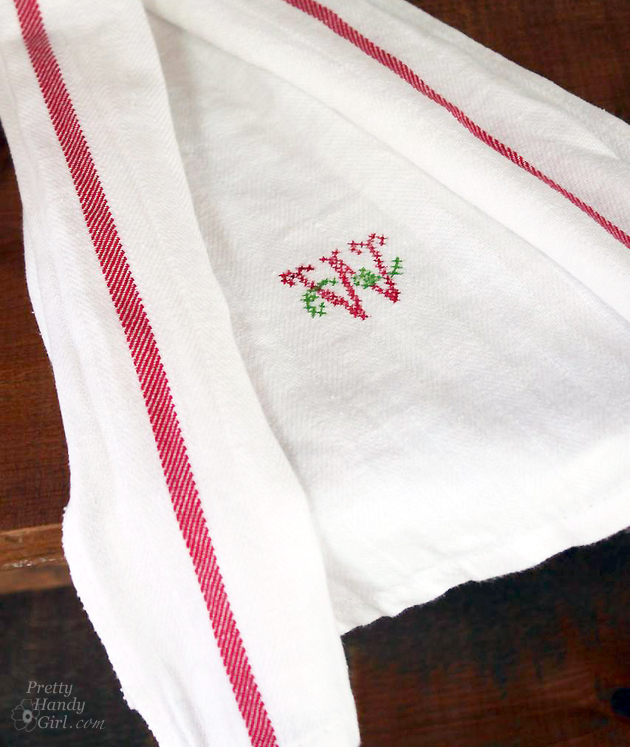 faux cross stitch tea towel