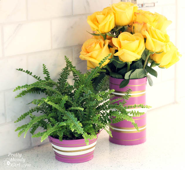 Radiant Orchid Vases from Recycled Cans & Jars | #upcycling | Pretty Handy Girl