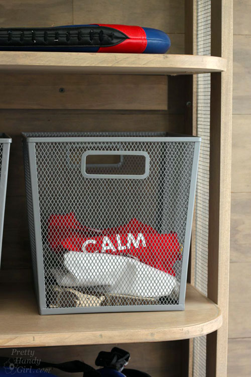 Sport Gear Storage Shelves in a Small Space | Pretty Handy Girl