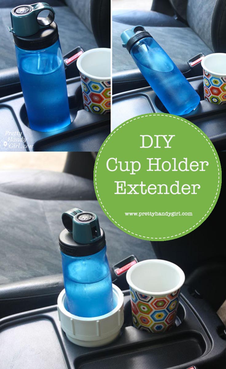 End the bottles tipping and spilling on turns in your car with this DIY cup holder extender! | Pretty Handy Girl #prettyhandygirl #DIY