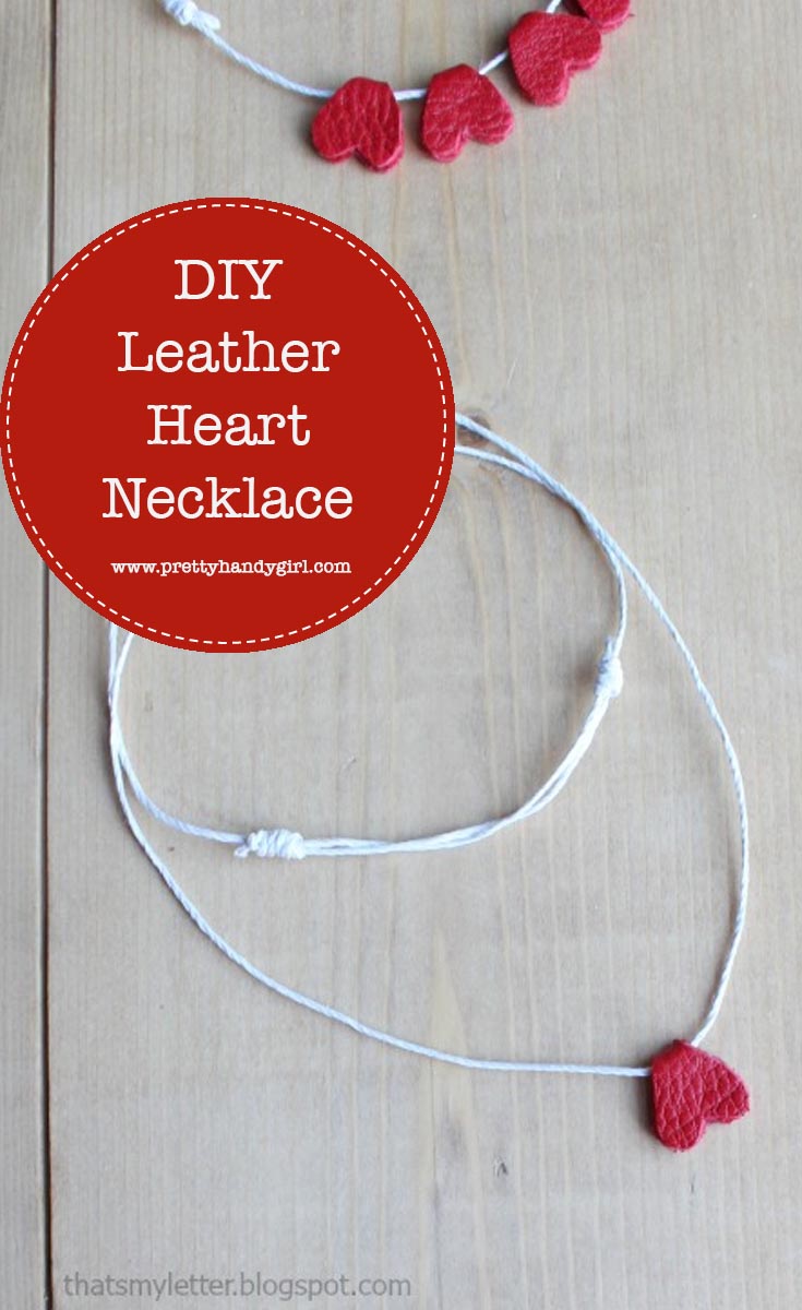 All you need is leather scraps and waxed hemp cording to make these simple leather heart necklaces | Pretty Handy Girl #DIY #craft #valentinecraft