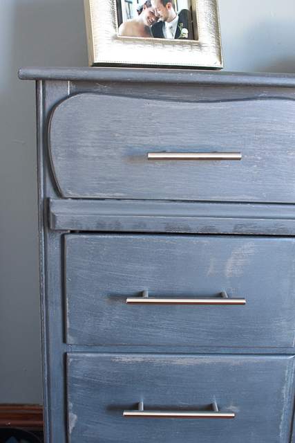 refinished furniture in blue tones