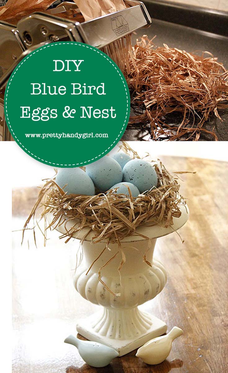 This DIY nest of Blue Bird Eggs makes a beautiful centerpiece for your Easter decor! | DIY Easter table centerpiece | Pretty Handy Girl #prettyhandygirl #easterdecor #tablecenterpiece