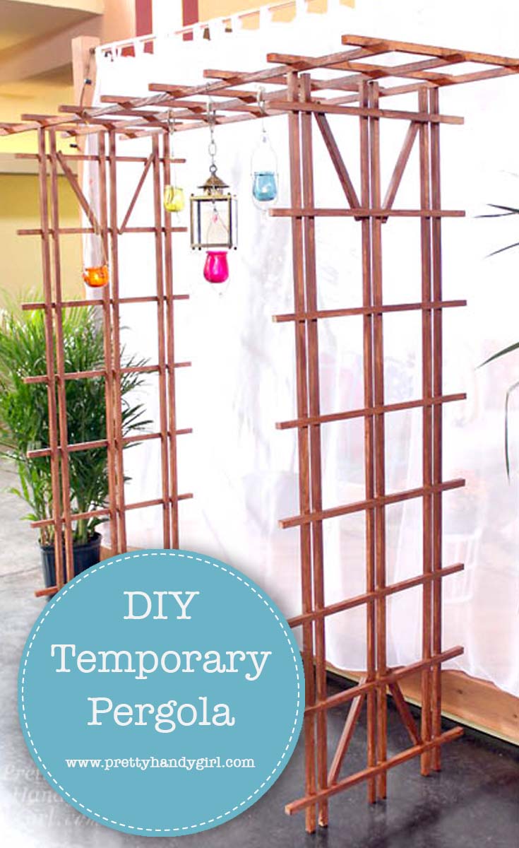 This tutorial to build a temporary pergola is perfect for a wedding, photo shoot, for some shade, or for your garden if you are okay with it not lasting forever | Pretty Handy Girl #DIY #DIYpergola #TemporaryPergola