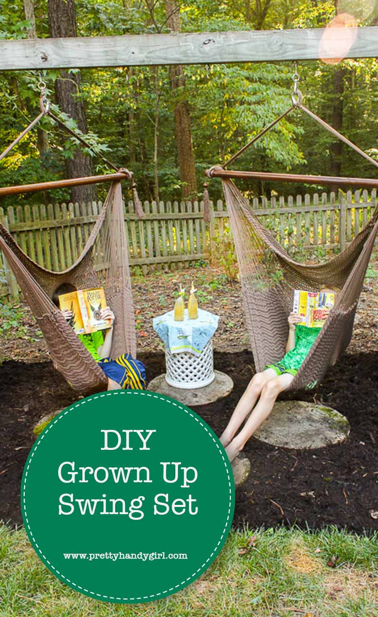 Have your kids outgrown the swing set? Have no fear - transform it into a swing set for adults with this easy-to-follow tutorial from Pretty Handy Girl! | Swing set for adults | adult swing set | Pretty Handy Girl #prettyhandygirl #DIY #tutorial