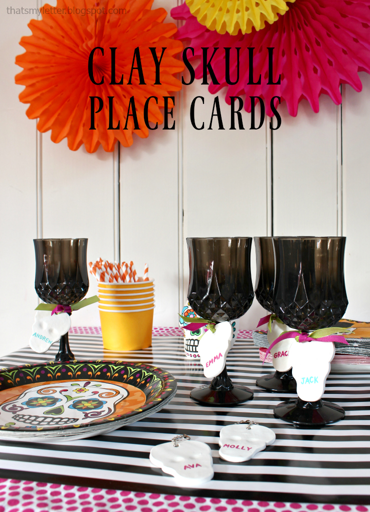 clay skull place cards title