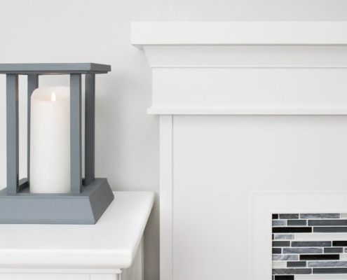 My candle lantern and fireplace mantel are made with the same trim!