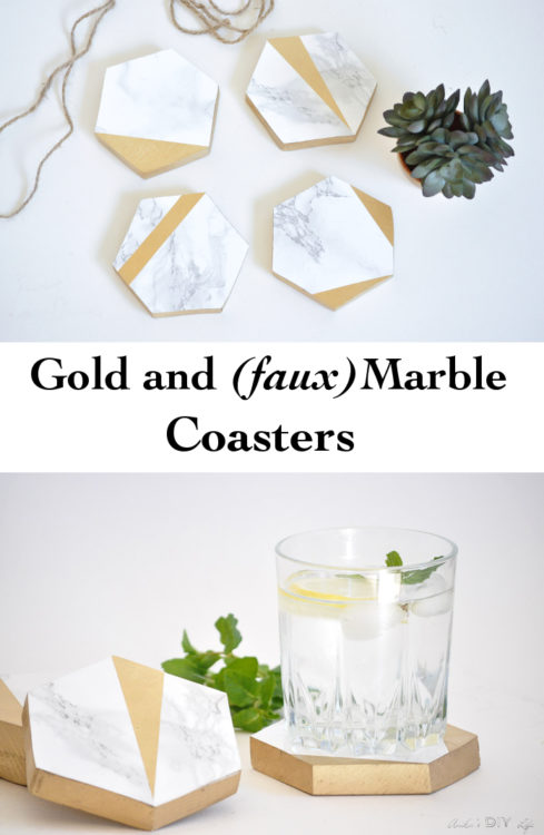 Gold and Marble coasters | Scrap wood | contact paper