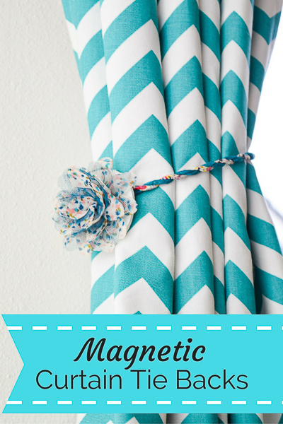 These magnetic curtain tie backs are easy to make and fun to customize to fit your decor. Perfect for renters who can't put holes in the wall for curtain hooks!