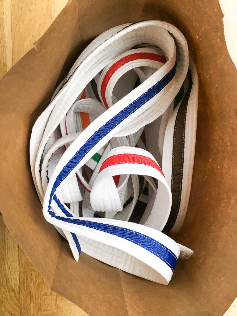This bag o' belts wasn't exactly the best way to display karate belts.