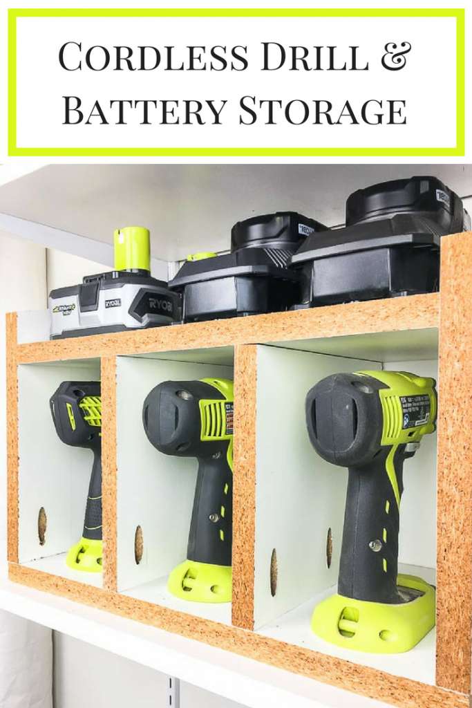 Keep all your drills and batteries in one place with this easy to make cordless drill storage box!