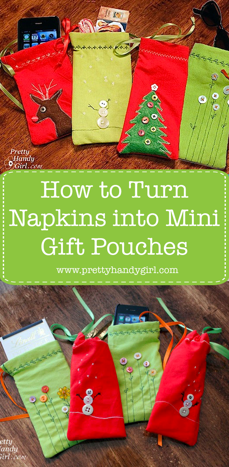 DIY Christmas gift pouches made from napkins 