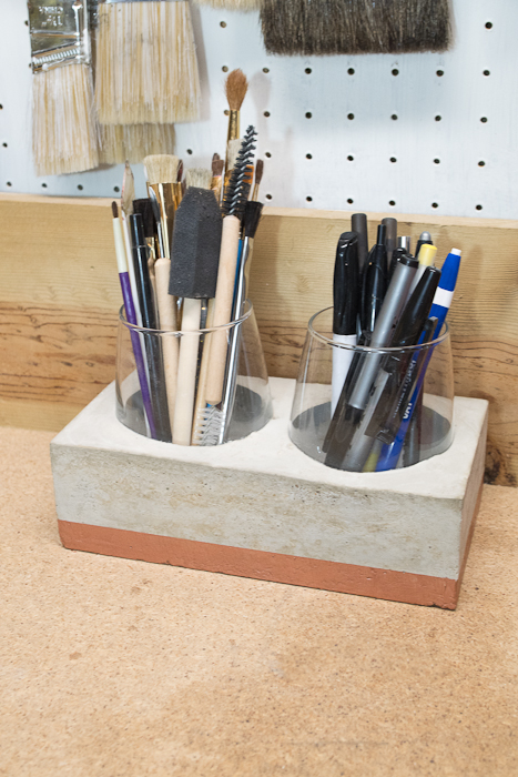 DIY Concrete Desk Organizer- finished photo in the shop