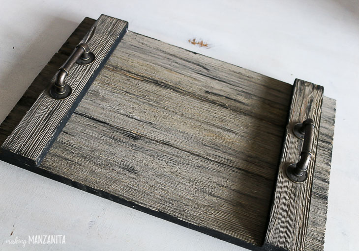 rustic gray painted wood farmhouse tray