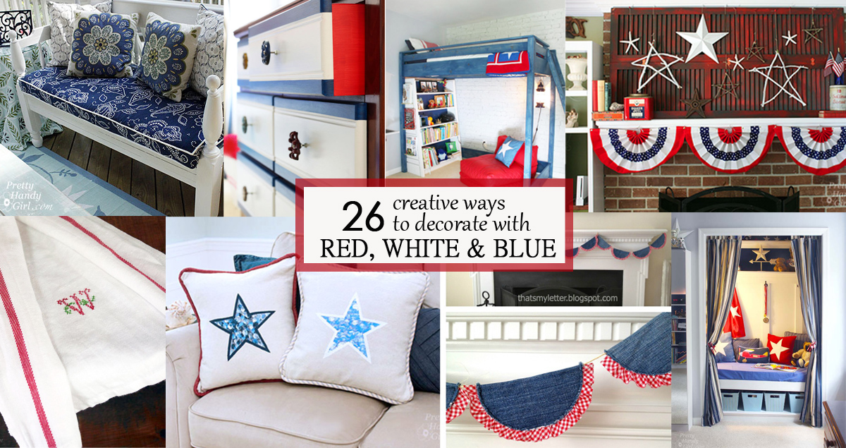 social media image 26 ways to decorate with red white and blue
