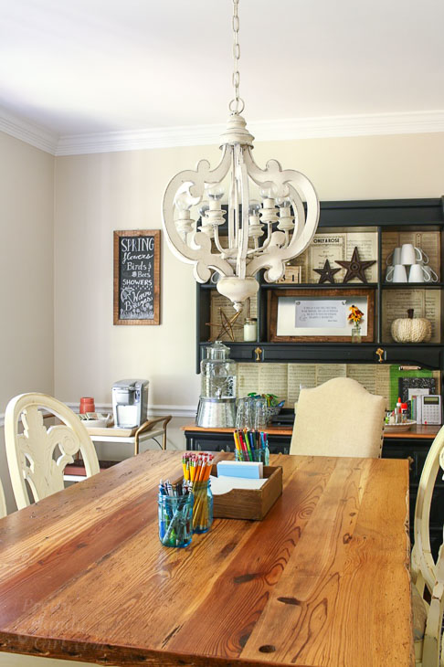 dining room reused as homework station also good for home schooling