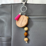 Monogram Keychain with burned on design and wooden beads