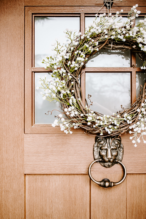 Spring Wreath hanging on Front Door