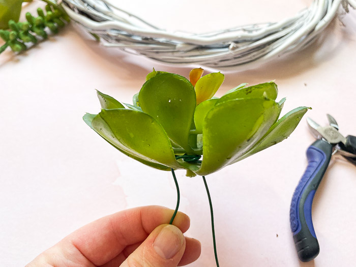 attach faux succulents to floral wire