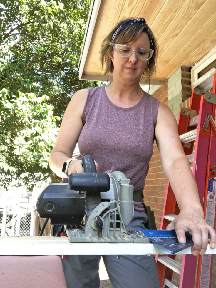 brittany cutting wood