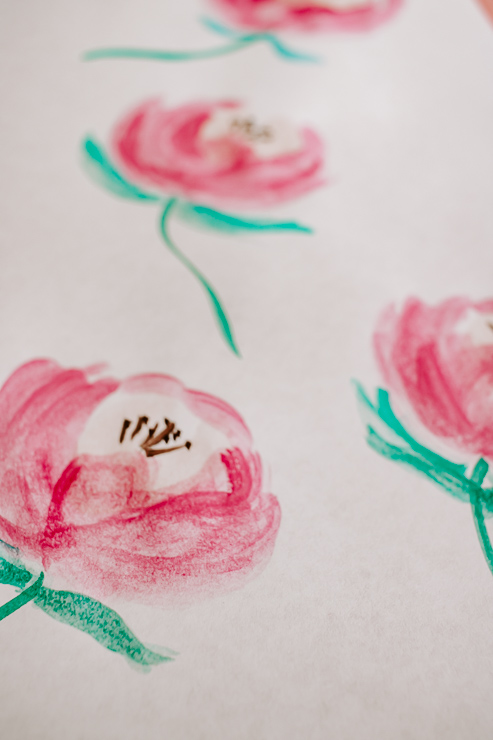 A set of watercolor peony flowers