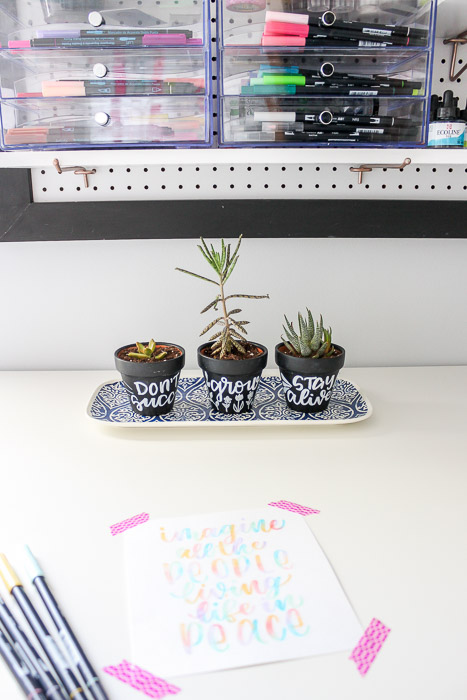 mini chalkboard pots in craft room