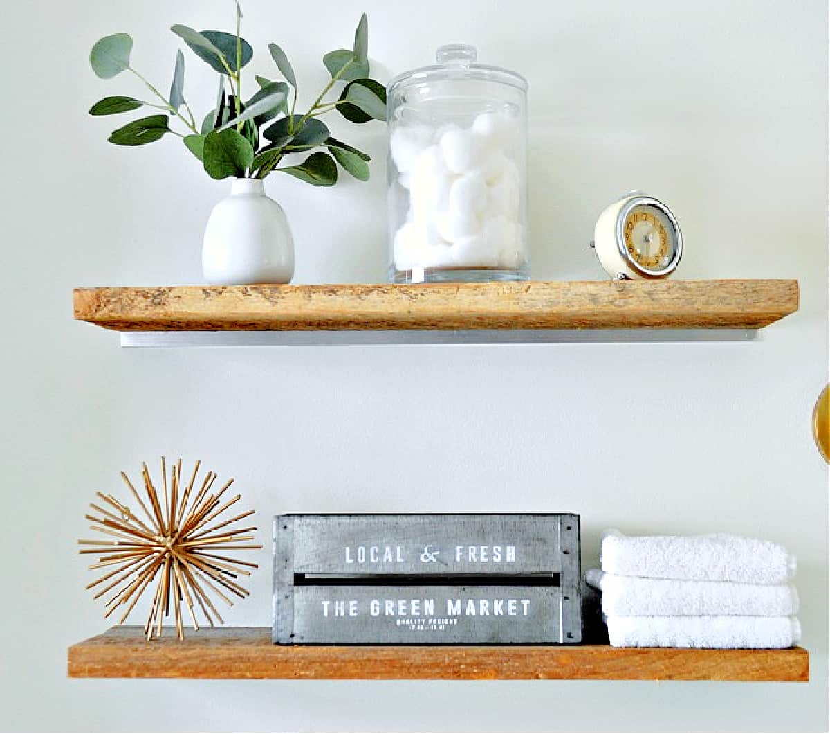 wood shelves with books and plant