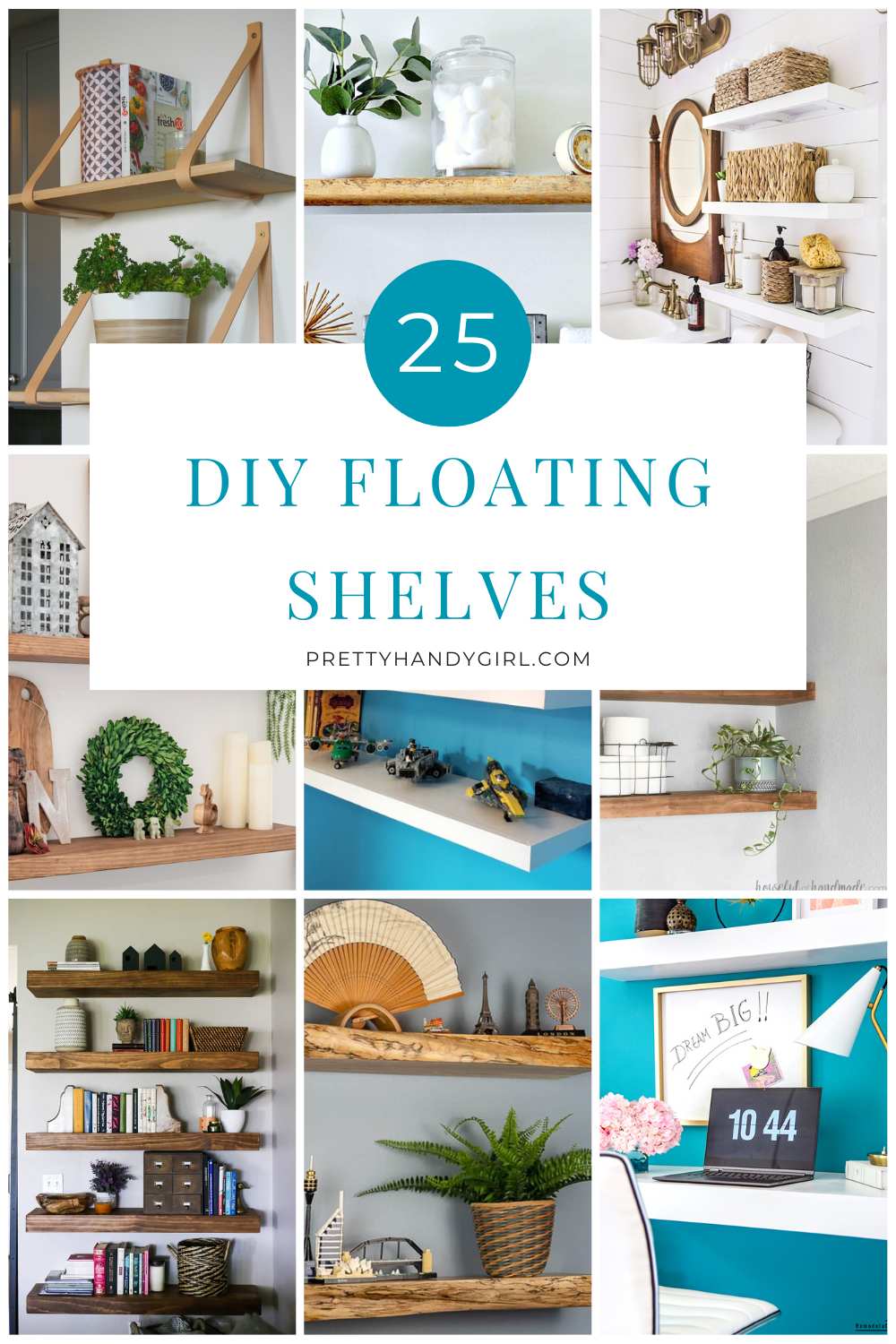 diy floating shelves pin collage with text
