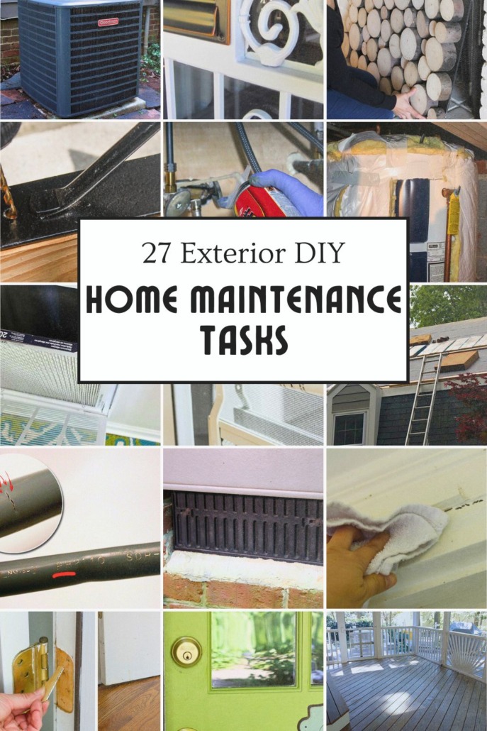 Exterior Home Maintenance Tasks 15 image collage with text