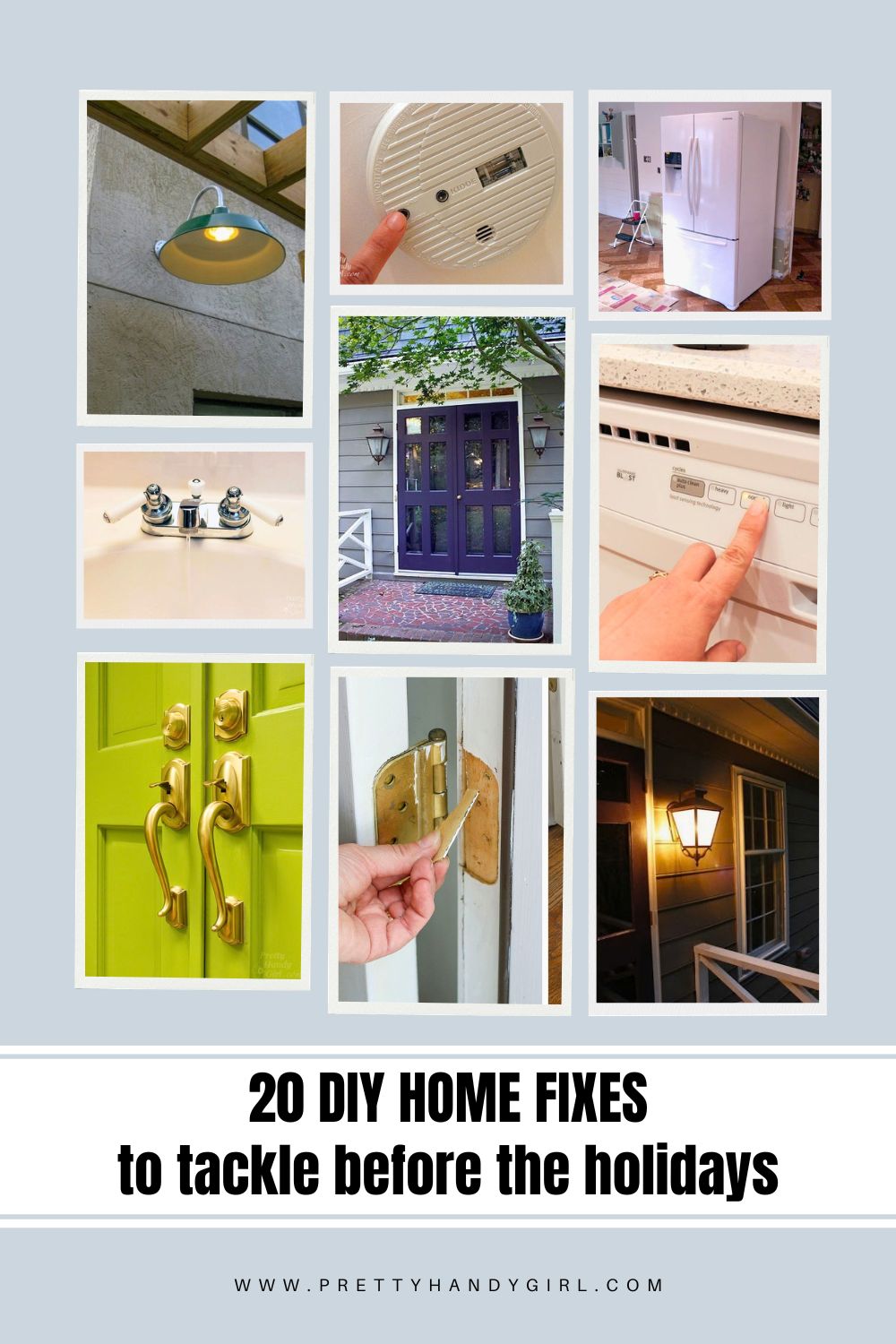 9 image collage with diy home fixes for the holidays